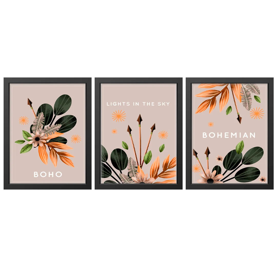 Boho Bloom – Bohemian Botanical Wall Art Set (3 Pieces)