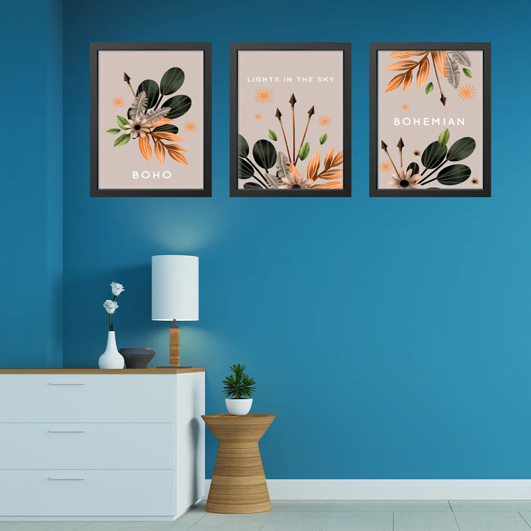 Boho Bloom – Bohemian Botanical Wall Art Set (3 Pieces)