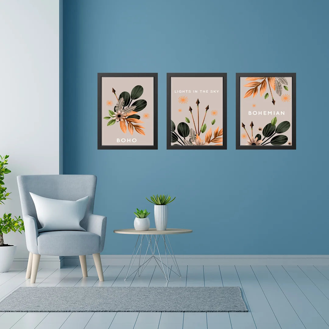 Boho Bloom – Bohemian Botanical Wall Art Set (3 Pieces)