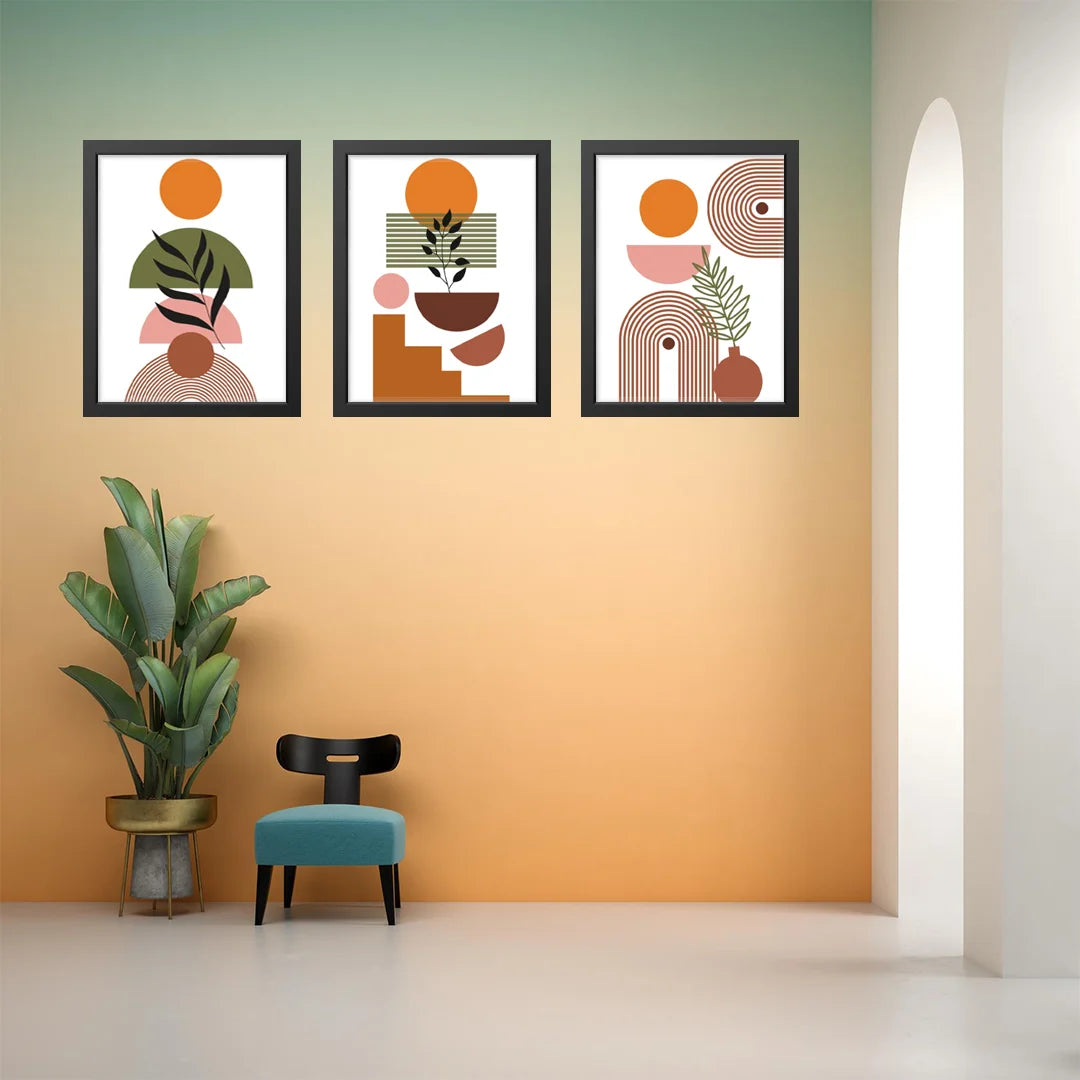 Modern Balance – Geometric Abstract Wall Art Set (3 Pieces)